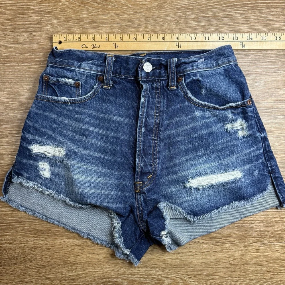 Abercrombie & Fitch High Rise Distressed Denim Shorts Women's Size 25 Raw Hem